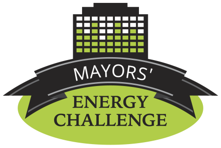 Mayors Energy Challenge logo with green and black with words that say Mayors Energy Challenge